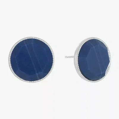 Liz Claiborne Button 18mm Circle Stud Earrings In Blue