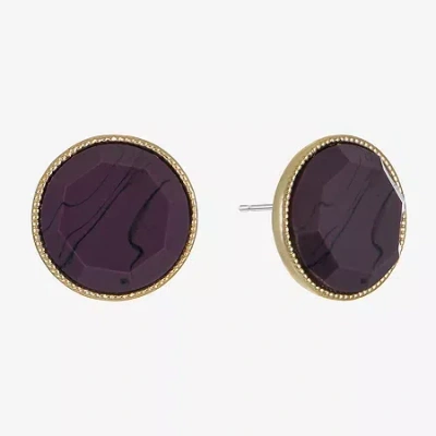 Liz Claiborne Button 18mm Circle Stud Earrings In Brown