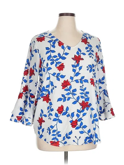 Pre-owned Liz Claiborne Career 3/4 Sleeve Blouse In Blue