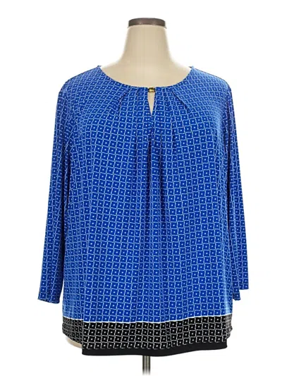 Pre-owned Liz Claiborne Career 3/4 Sleeve Blouse In Blue