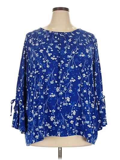 Pre-owned Liz Claiborne Career 3/4 Sleeve Blouse In Blue