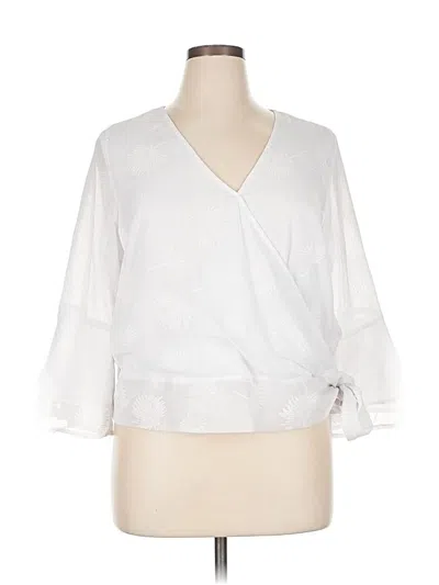 Pre-owned Liz Claiborne Career 3/4 Sleeve Blouse In White