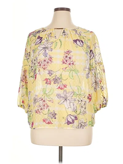 Pre-owned Liz Claiborne Career 3/4 Sleeve Blouse In Yellow