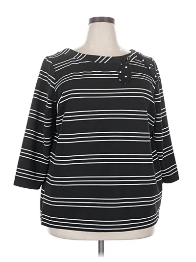 Pre-owned Liz Claiborne Career 3/4 Sleeve Top Black Stripes Pattern Boatneck Tops