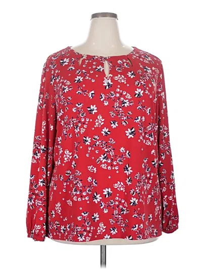 Pre-owned Liz Claiborne Career Long Sleeve Blouse In Red