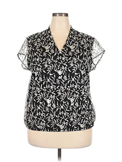Pre-owned Liz Claiborne Career Short Sleeve Blouse In Black