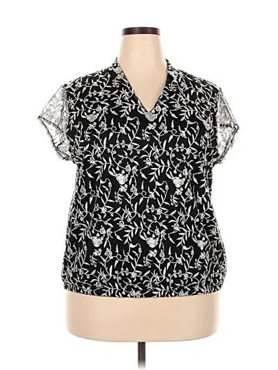 Pre-owned Liz Claiborne Career Short Sleeve Blouse In Black