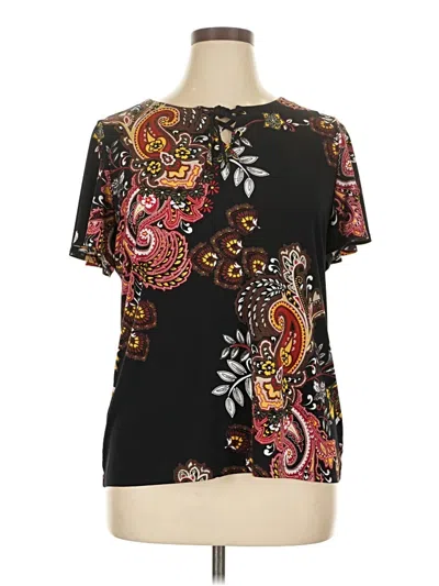 Pre-owned Liz Claiborne Career Short Sleeve Blouse In Black