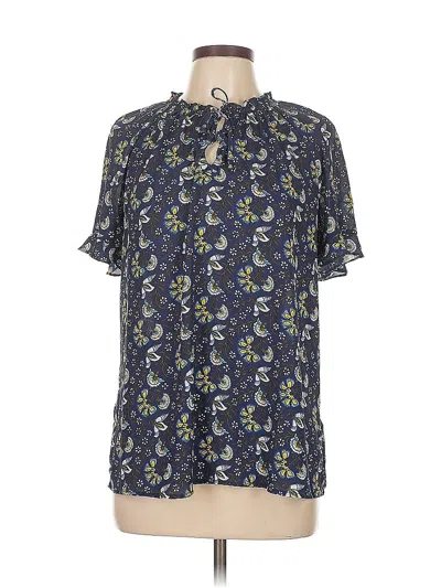 Pre-owned Liz Claiborne Career Short Sleeve Blouse In Blue