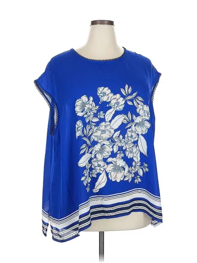 Pre-owned Liz Claiborne Career Short Sleeve Blouse In Blue