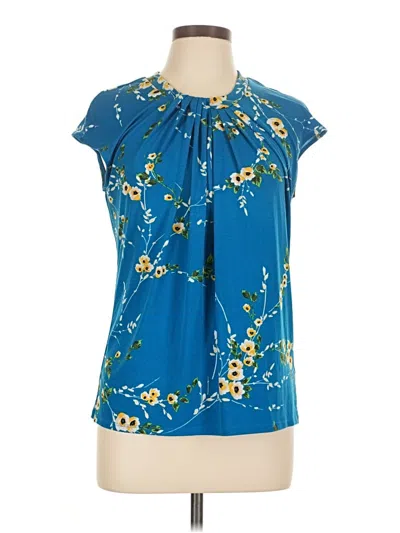 Pre-owned Liz Claiborne Career Short Sleeve Blouse In Blue