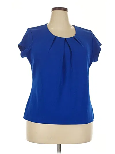 Pre-owned Liz Claiborne Career Short Sleeve Blouse In Blue