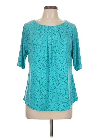 Pre-owned Liz Claiborne Career Short Sleeve Blouse In Blue