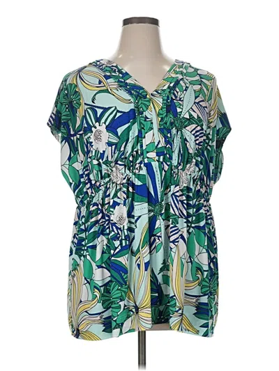 Pre-owned Liz Claiborne Career Short Sleeve Blouse In Green