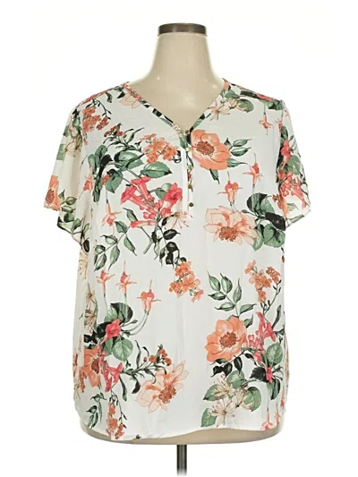 Pre-owned Liz Claiborne Career Short Sleeve Blouse In White