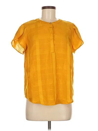 Pre-owned Liz Claiborne Career Short Sleeve Blouse In Yellow