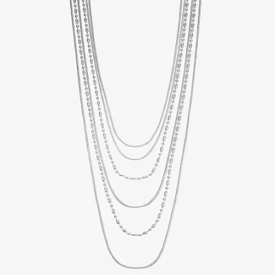 Liz Claiborne Chain Multi Layered Womens 17 Inch Statement Necklace In Metallic
