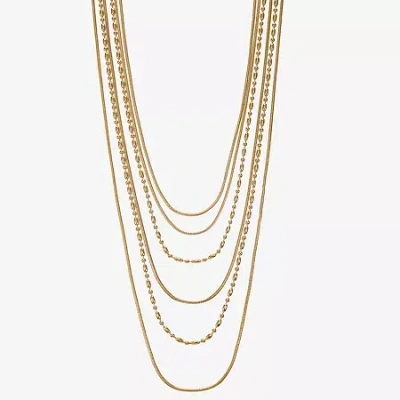 Liz Claiborne Chain Multi Layered Womens 17 Inch Statement Necklace In Gold