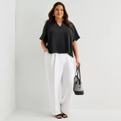 Liz Claiborne Charlotte Womens Plus Wide Leg Mid Rise Trouser In White