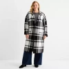 Liz Claiborne Coatigan Womens Long Sleeve Button Plus Plaid Cardigan In Black
