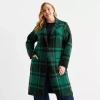 Liz Claiborne Coatigan Womens Long Sleeve Button Plus Plaid Cardigan In Green