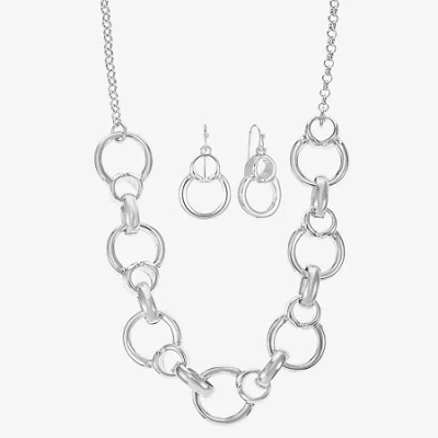 Liz Claiborne Collar Necklace & Drop Earring Womens Round 2-pc. Jewelry Set In Silver
