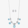 Liz Claiborne Collar Necklace And Stud Earring Womens Blue Glass Round 2-pc. Jewelry Set In Silver