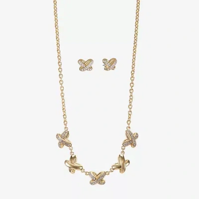 Liz Claiborne Collar Necklace And Stud Earring Womens Glass 2-pc. Jewelry Set In Gold