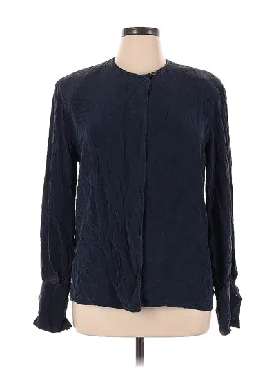 Pre-owned Liz Claiborne Collection Long Sleeve Silk Top Blue Mock Neckline Tops