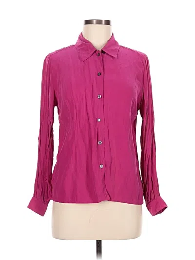 Pre-owned Liz Claiborne Collection Long Sleeve Silk Top Pink Collared Neckline Tops