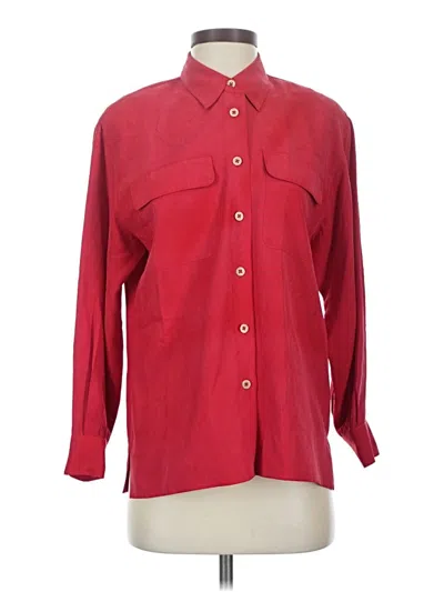 Pre-owned Liz Claiborne Collection Long Sleeve Silk Top Red Collared Neckline Tops