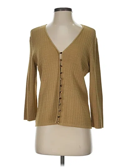 Pre-owned Liz Claiborne Collection Long Sleeve Silk Top Tan Sweetheart Neckline Tops