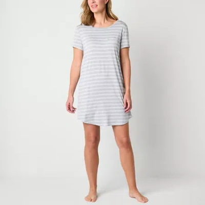 Liz Claiborne Cool And Calm Womens Crew Neck Short Sleeve Nightshirt In Gray