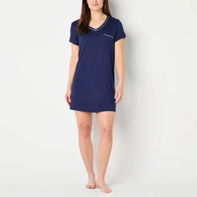 Liz Claiborne Cool And Calm Womens Crew Neck Short Sleeve Plus Nightshirt In Blue