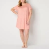 Liz Claiborne Cool And Calm Womens Crew Neck Short Sleeve Plus Nightshirt In Orange