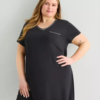 Liz Claiborne Cool And Calm Womens Plus Short Sleeve Crew Neck Nightshirt In Black