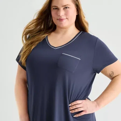 Liz Claiborne Cool And Calm Womens Plus Short Sleeve Crew Neck Nightshirt In Blue