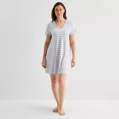 Liz Claiborne Cool And Calm Womens Plus Short Sleeve Crew Neck Nightshirt In Silver