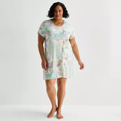 Liz Claiborne Cool And Calm Womens Plus Short Sleeve Crew Neck Nightshirt In Multi