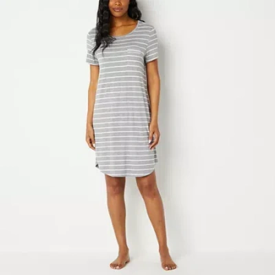 Liz Claiborne Cool And Calm Womens Round Neck Short Sleeve Nightshirt In Gray