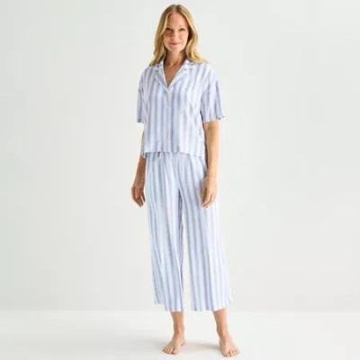 Liz Claiborne Cool And Calm Womens Short Sleeve 2-pc. Pajama Set In Multi