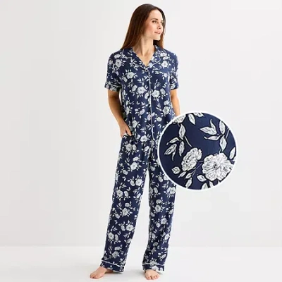 Liz Claiborne Cool And Calm Womens Short Sleeve 2-pc. Pajama Set In Multi