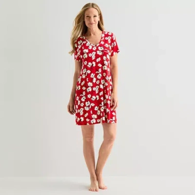 Liz Claiborne Cool And Calm Womens Short Sleeve Crew Neck Nightshirt In Red