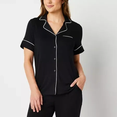 Liz Claiborne Cool And Calm Womens Short Sleeve Pajama Top In Black