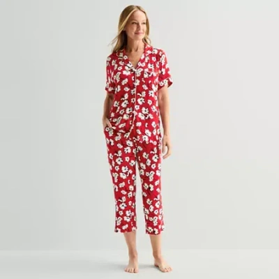 Liz Claiborne Cool And Calm Womens Short Sleeve Pajama Top In Red