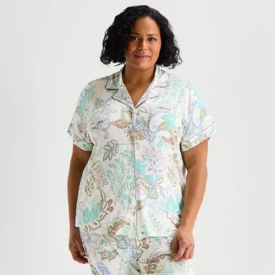 Liz Claiborne Cool And Calm Womens Short Sleeve Plus Pajama Top In Multi