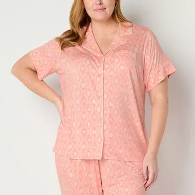 Liz Claiborne Cool And Calm Womens Short Sleeve Plus Pajama Top In Orange