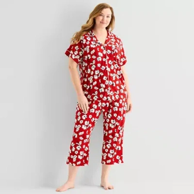 Liz Claiborne Cool And Calm Womens Short Sleeve Plus Pajama Top In Red