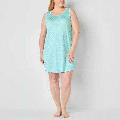 Liz Claiborne Cool And Calm Womens U Neck Sleeveless Plus Nightshirt In Blue