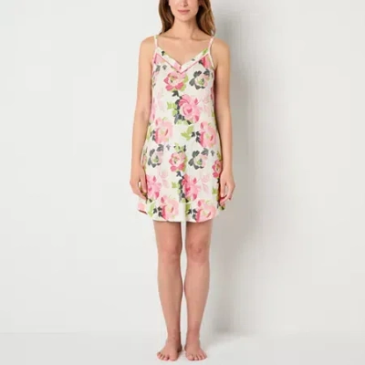 Liz Claiborne Cool And Calm Womens V Neck Short Sleeve Plus Nightshirt In White